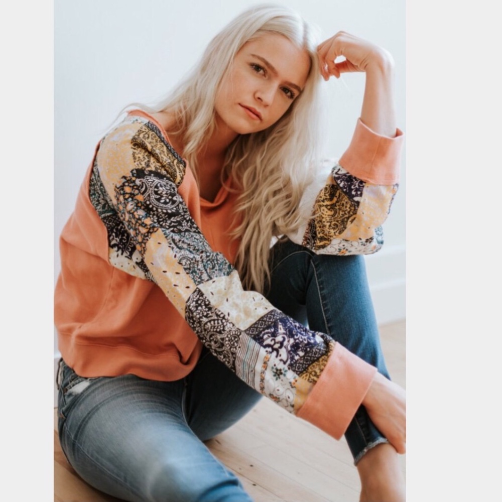 Free People Suns Out Patchwork Sleeve top